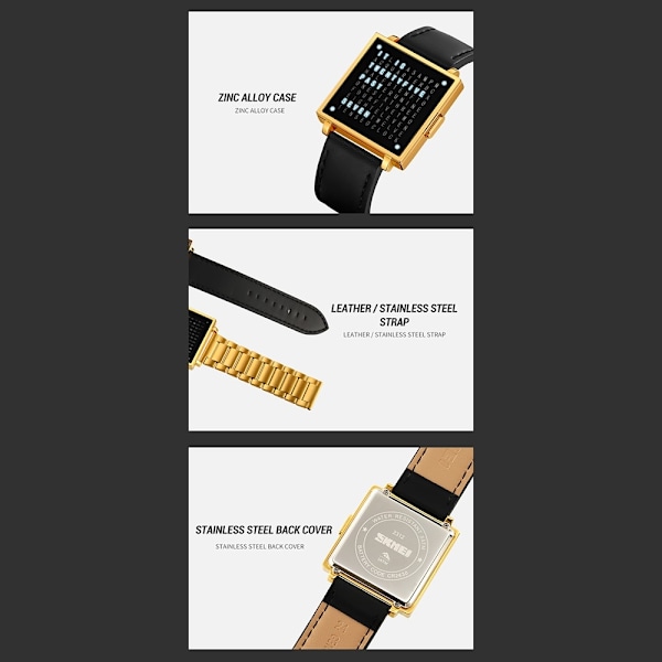 SKMEI Elektronisk Armbandsklocka Digital Klocka Datum Armbandsur - Svart Läder Svart