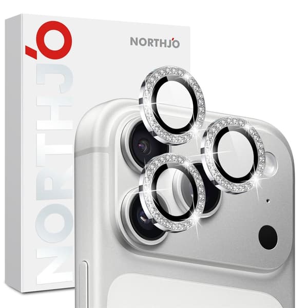NORTHJO Kameralinsskydd med strassring till iPhone 18 Pro / 18 Pro Max Silver