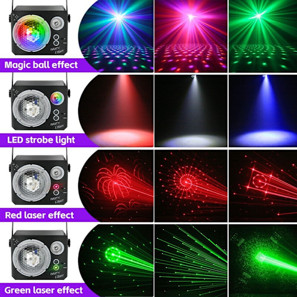Roterende Magic Ball Laser Light RGB LED Strobe Lydaktivert projektorlampe Black