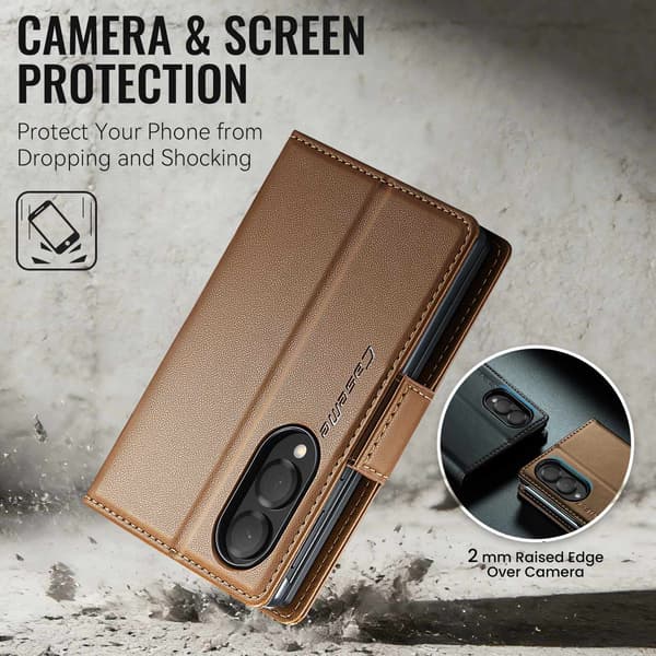 CASEME Glansigt telefonplånboksfodral till Samsung Galaxy Z Fold8 Brun