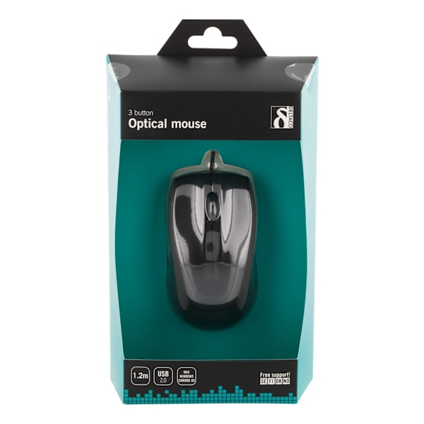 DELTACO kablet optisk mus, 3 knapper med rulle, USB Black