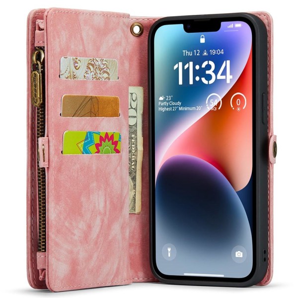 CASEME iPhone 15 Plus Retro plånboksfodral - Rosa Rosa