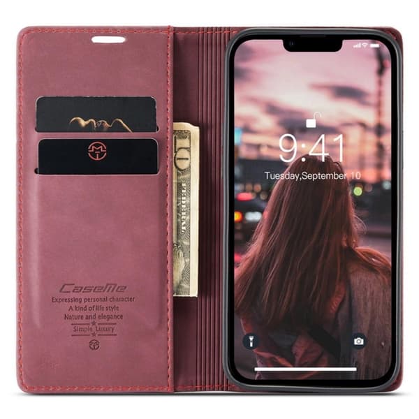 CASEME Retro tegnebog taske til iPhone 14 Plus - Rød Red