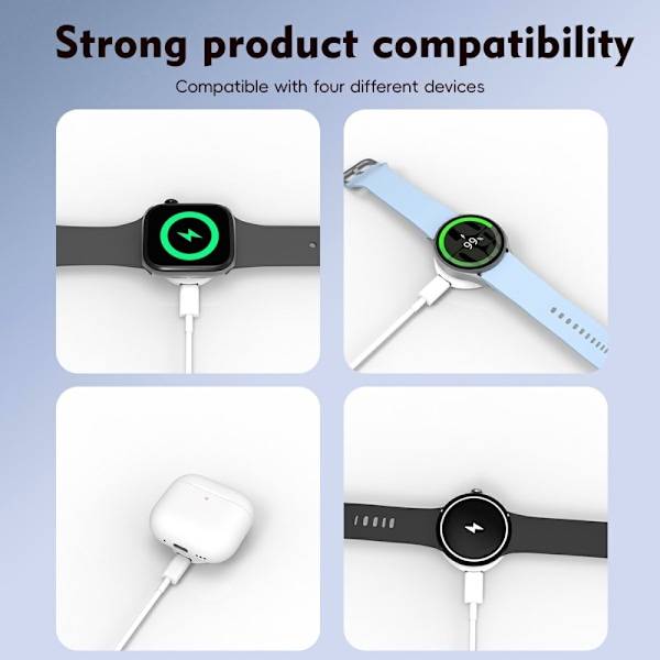 Trådløs oplader til A Watch AirPods Samsung Galaxy Watch Google Pixel Watch White