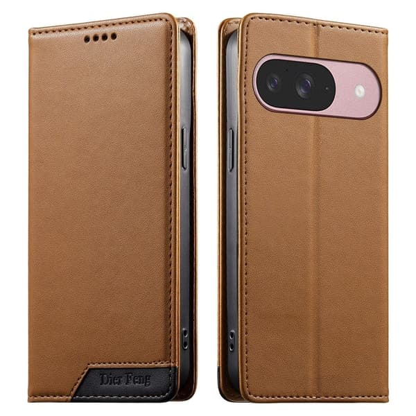DIERFENG Puhelimen lompakkokotelo värisommitellulla logolla Google Pixel 11 ja 11 Pro Brown