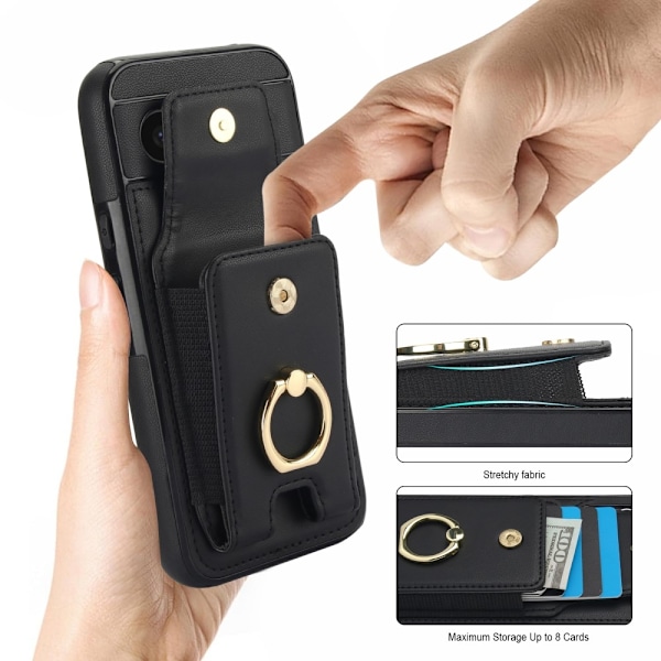 For Google Pixel 8a Kickstand Case Phone Cover with Card Slots Black