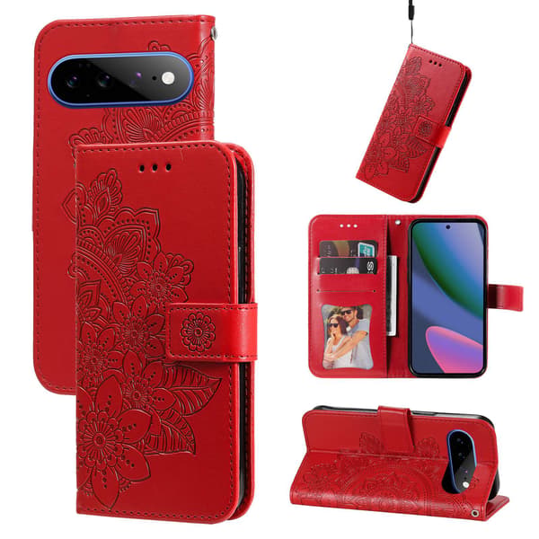Blomstret Pungcover med Stander til Google Pixel 11 Pro XL Red
