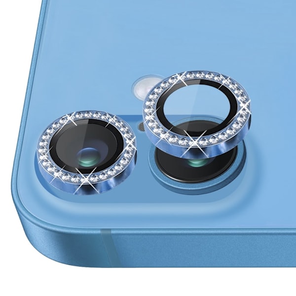 NORTHJO Kameralinsebeskyttelse med Strass til iPhone 16 / 16 Plus, Hærdet Glas Blue