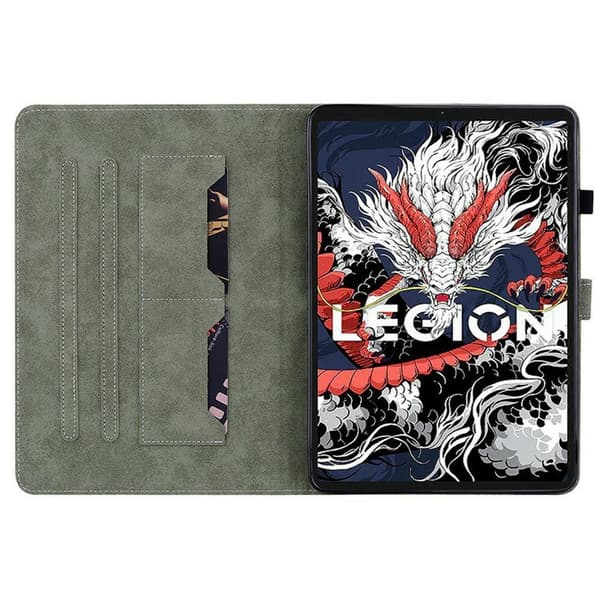 Til Legion Tab Gen 3) Cover Tigerprint Ridsebeskyttelse med Stander - Grå Grey