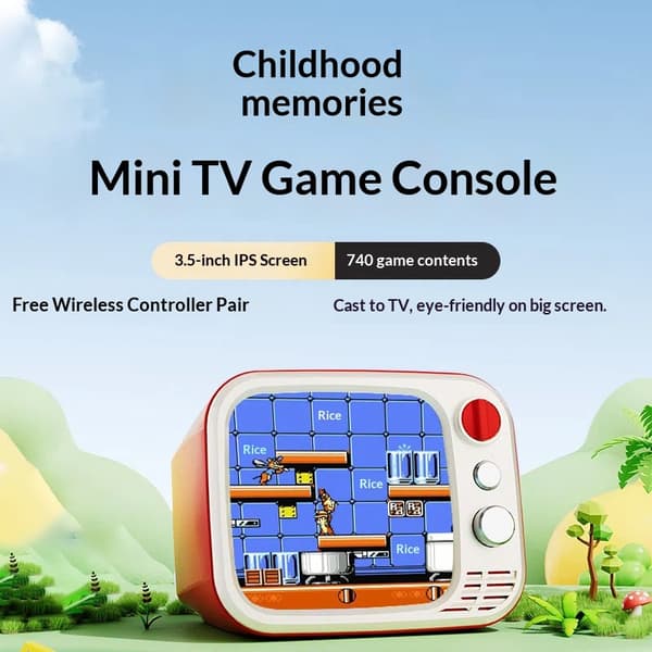 H7 3,5 tommer IPS-skærm Retro Mini TV-spilkonsol med dobbelt trådløs controller Red