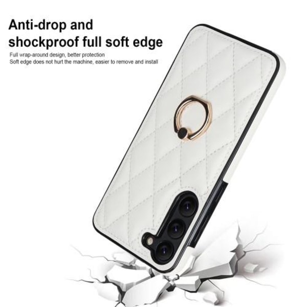 Samsung Galaxy S23 Rhombus Grid Mönster Skal FingerRing - Vit Vit