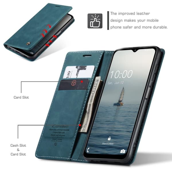 CASEME Retro Lompakkokotelo Samsung Galaxy A14 - Sininen Blue