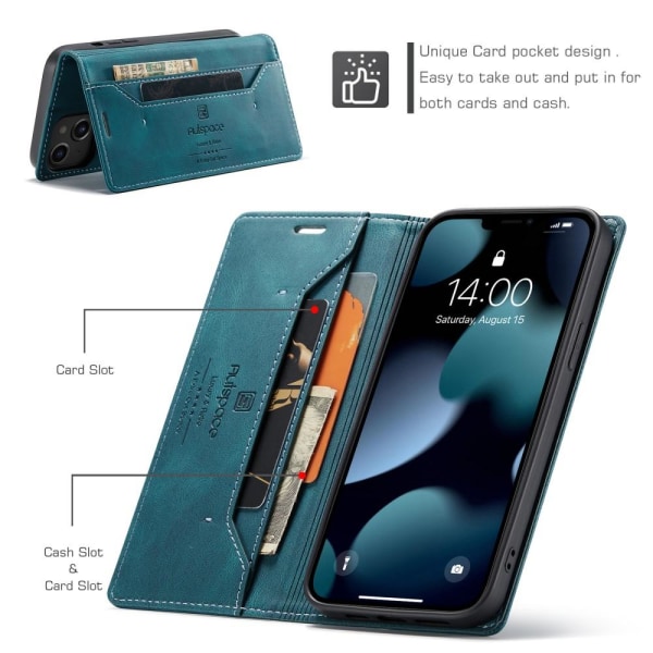 AUTSPACE A01 Retro tegnebog taske til iPhone 13 - blå Blue