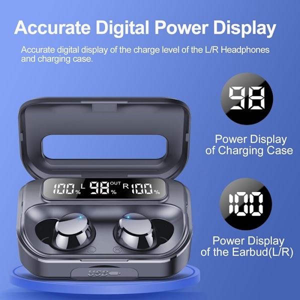 Q26 Bluetooth-hodesett Digital Display In-Ear trådløse hodetelefoner PowerBank-funksjon Black