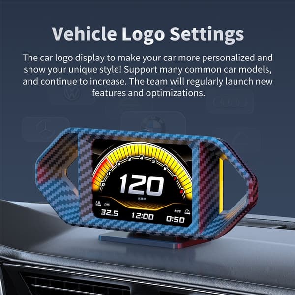 Speedometer med Head-Up Display (HUD), LCD, OBD og GPS – turtall, drivstofforbruk og stigning Blue