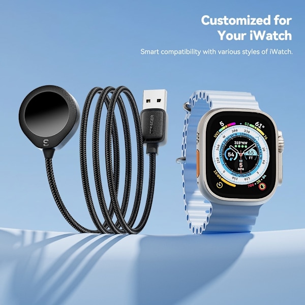 ESSAGER USB-kabel for A Watch Magnetisk ABS Vann-dråpeformet Trådløs Lader Black