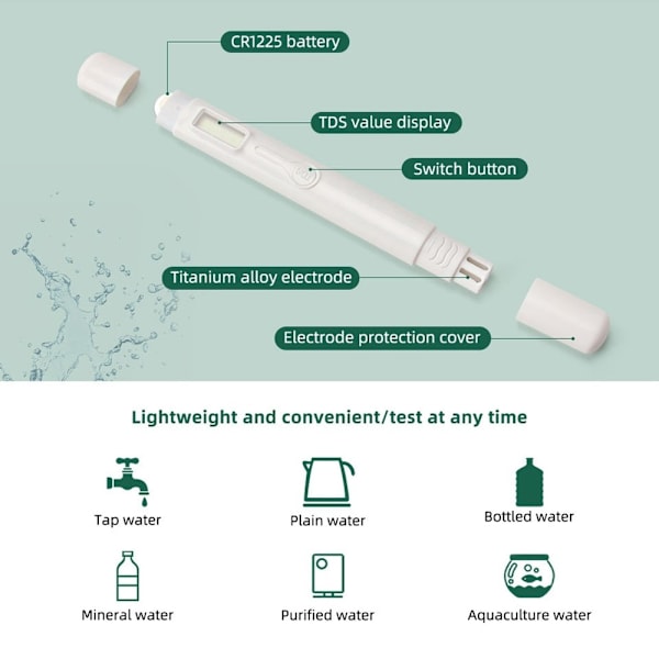 TDS-M6-måler automatisk kalibrering vannkvalitetstester vanntesting White