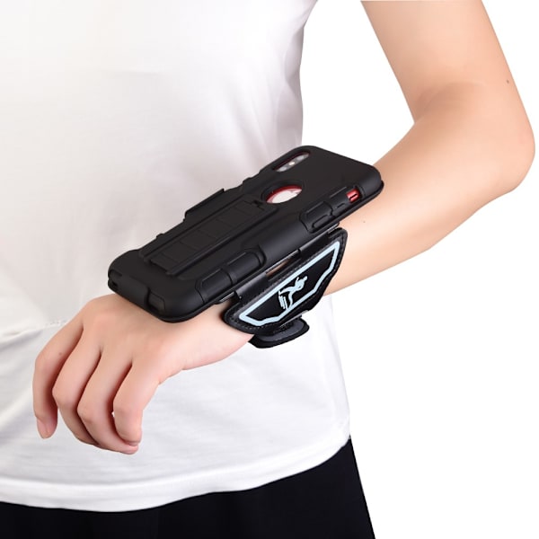 iPhone X 3-in-1 PC TPU Hybrid Armband Wristband Case with Kickstand Black