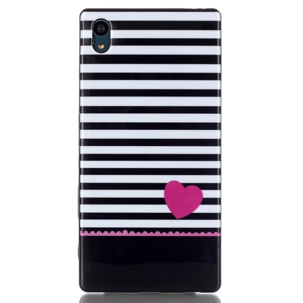 Sony Xperia Z5 TPU Cover Stripes og Pink Heart Black