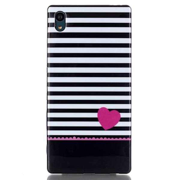 Sony Xperia Z5 TPU Deksel Striper og Rosa Hjerte Black