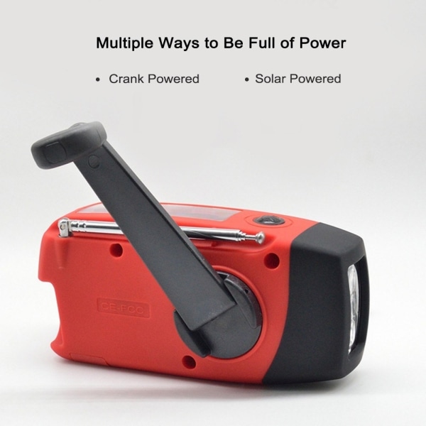 Käsikampi Solar FM / AM Radio taskulamppu NOAA Power Bank Red