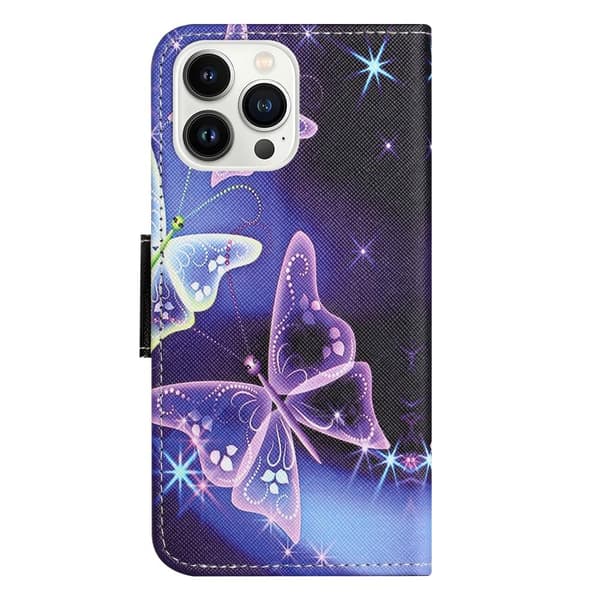 Til iPhone 15 Pro Wallet Stand Case Telefoncover - Sommerfugle Purple