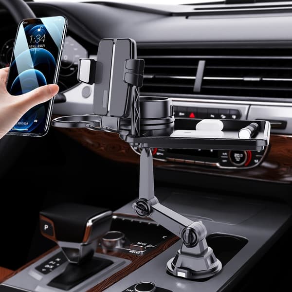 Multifunksjonell monteringsbrakett for mobiltelefonholder Matbrett Dobbel koppholder Black