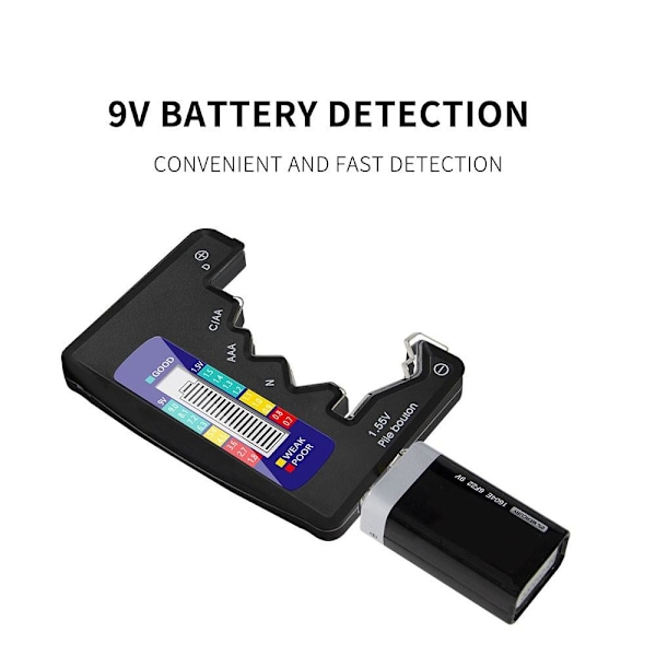 Universal batteridetektor Tester Checker C/AA/AAA/D/N/9V/6F22/1.55V Black