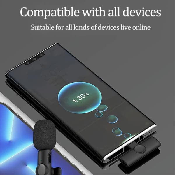 USB-C 2.4GHz Trådløs Lavalier Mikrofon (2 Mikrofoner + 1 Mottaker) Black