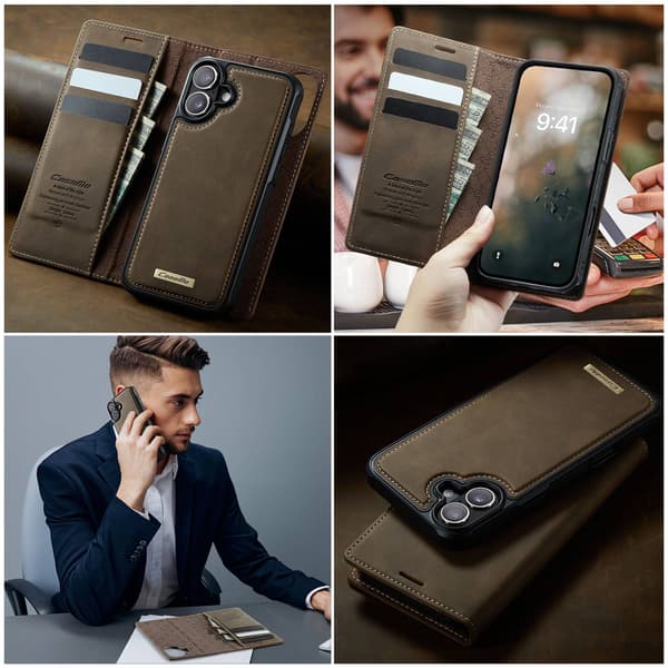 CASEME Til iPhone 17  Lommebokdeksel Magnetisk Avtakbar RFID Beskyttelse - Coffee Brown