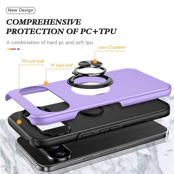 Til Google Pixel 10 Pro / Pixel 10 SkalFingerring Kickstand Hybrid Taske Purple