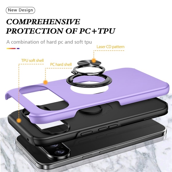 Til Pixel 10 Pro / Pixel 10 Deksel Hybriddeksel med Finger Ring - Purple