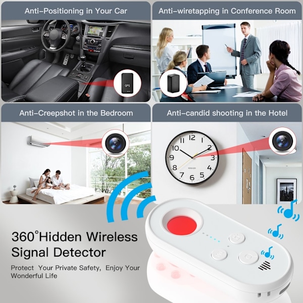Trådløs signaldetektor Infrarød kameradetektor GPS bug monitor White