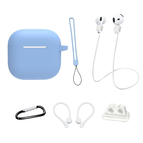 For AirPods 4 6 i 1 tilbehør Veske Stroppholder Ørekroker Halsstropp Nøkkelring - Lyseblå Blue