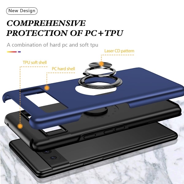 Google Pixel 8a sormenrengasjalustan hybridikotelo Blue