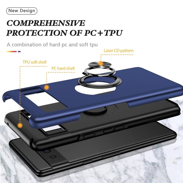 Til Google Pixel 8a Fingerring Kickstand Hybrid Taske - Blå Blue
