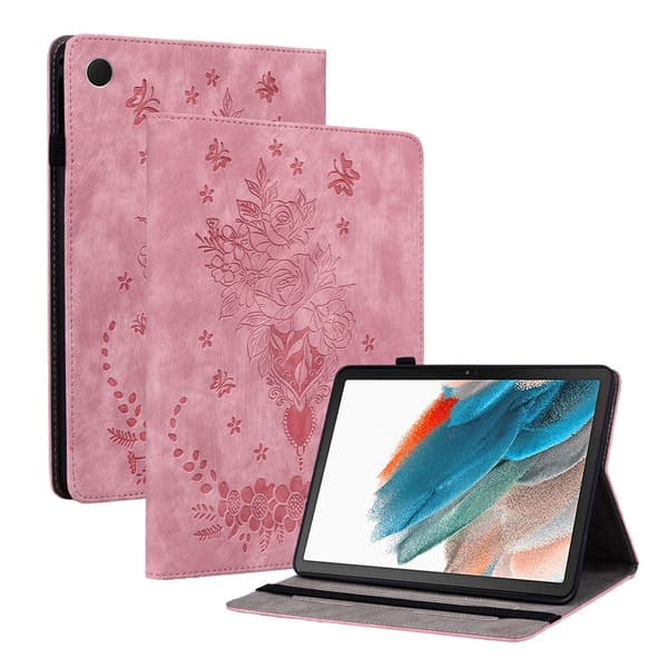 Til Samsung Galaxy Tab A11 Deksel Med Roseblomst Preging - Rosa Pink