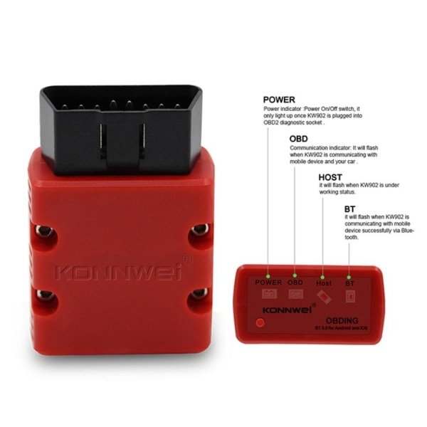 KONNWEI Bluetooth ELM327 OBD2 IOS Android bilkodläsare Svart