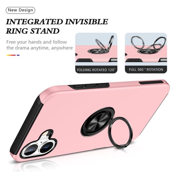 For iPhone 17 Hybrid-deksel med Fingerring Pink