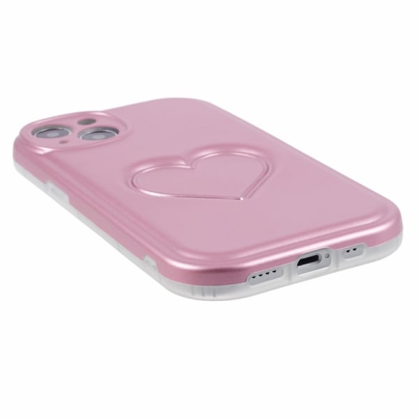 För iPhone 15 Skal Fodral 3D Love Heart TPU telefonskal - Rosa Rosa