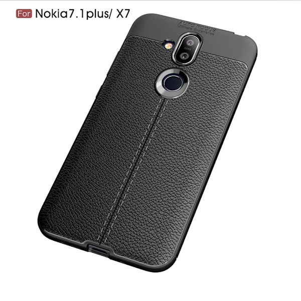 Litchi Grain TPU Bagtelefon Taske til Nokia 8.1 - Sort Black