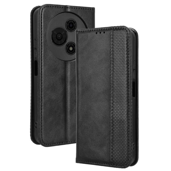 Til TCL 605 4G / 60 SE Etui Pung Stativ Retro Tekstur Telefoncover - Sort Black