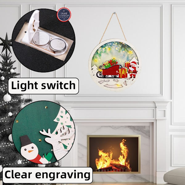Joulukylttikoristeluovi LED-valoilla - Lumiukko ja hirvi Green