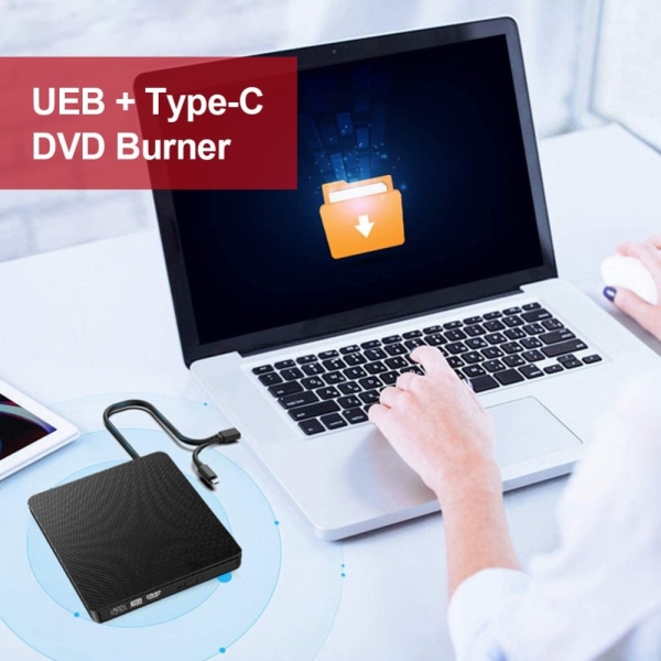 Ultratynd USB 3.0+Type-C DVD-drev Ekstern CD-læser VCD-brænder Black