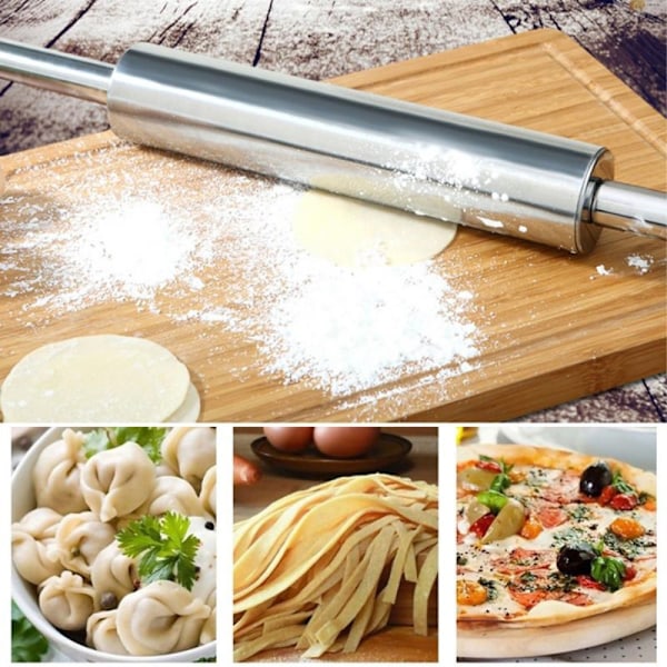 Stainless steel rolling pin Non-stick Pastry Dough Baking Kitchen - 38.3 cm Silver