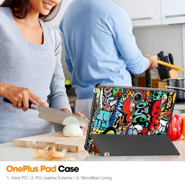 OnePlus Pad Trifold Stand -tabletin suojakotelolle - Graffiti Multicolor