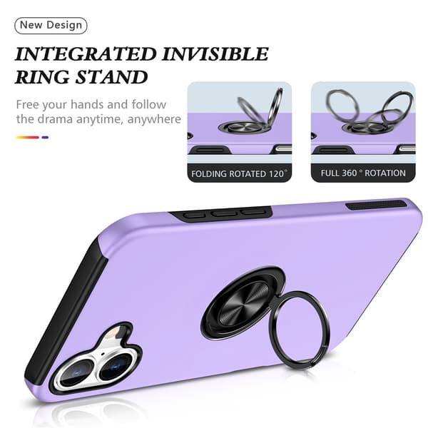 Til iPhone 17 Finger Ring Kickstand Hybrid Taske Purple