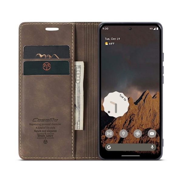 CASEME For Google Pixel 9 Pro / Pixel 9 Deksel med Kortlomme og Stativ Brown