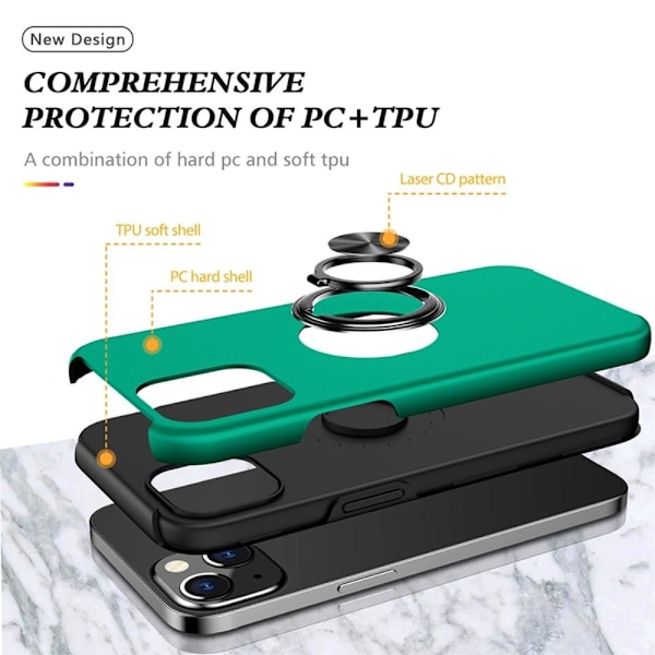 iPhone 14 Plus Fingerring Kickstand Hybrid Taske - Grøn Green