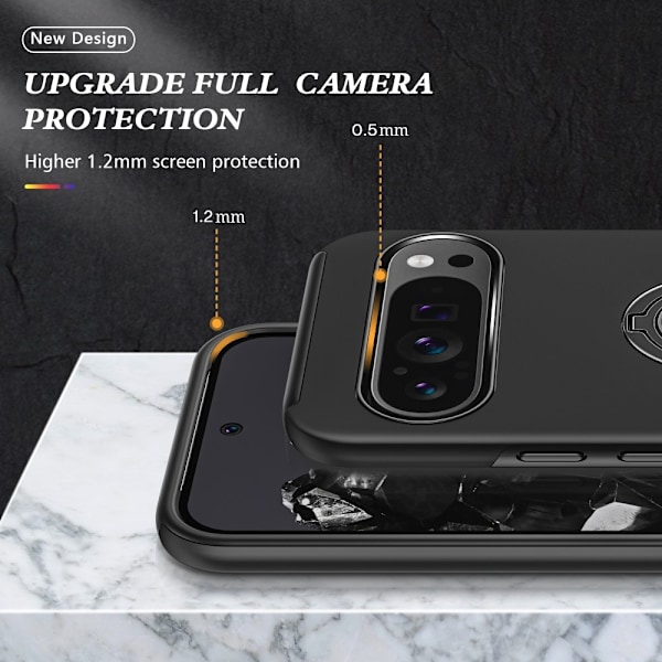 Google Pixel 9 / Pixel 9 Pro sormenrengasjalustan hybridikotelo - musta Black